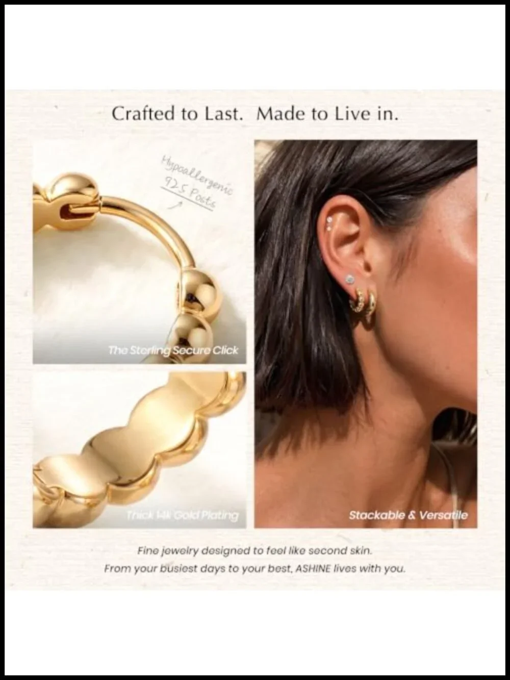 14k Gold Plated Beaded Huggie Hoop Earrings Dainty Stacking Hypoallergenic